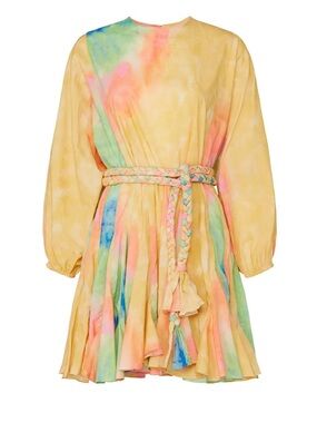 RHODE Tie-Dye Dress in Yellow with Rainbow Accents